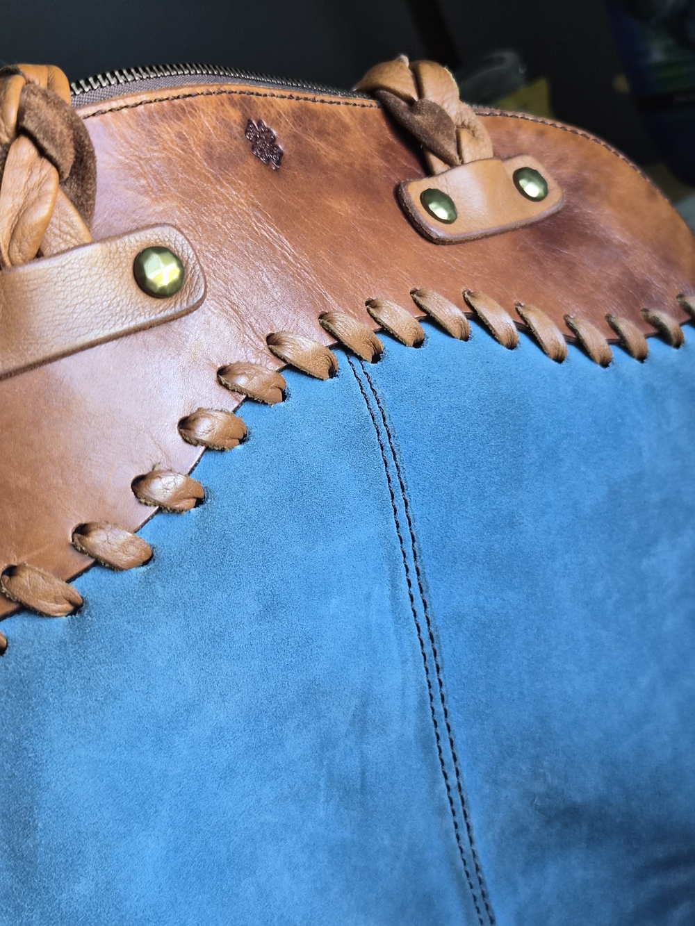 Lucky Brand Two-Tone Braided Handle Suede Shoulder Bag - Blue & Brown - Picture 11 of 11